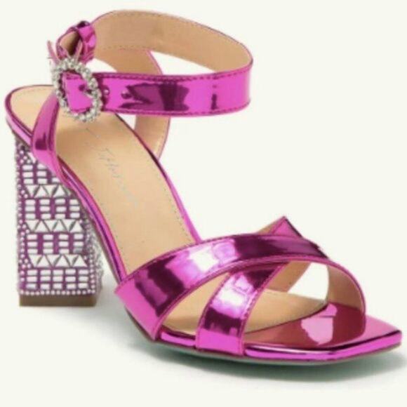 Betsey Johnson Bell Sandal Fuschia Sparkles size 8 - Picture 1 of 9